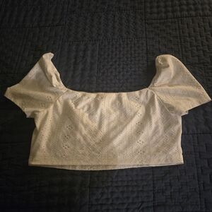 White Eyelet Crop Top with Puff Sleeves